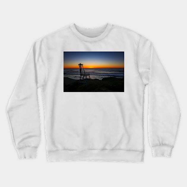 Chair Over Looking The Pacific Ocean Crewneck Sweatshirt by photogarry